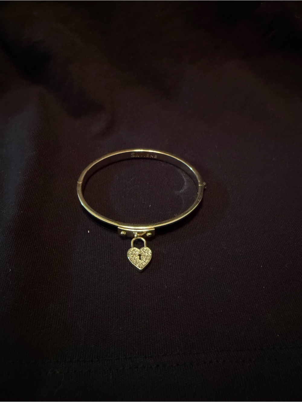 Black Enamel and Gold Lock Bracelet Marked Saviene